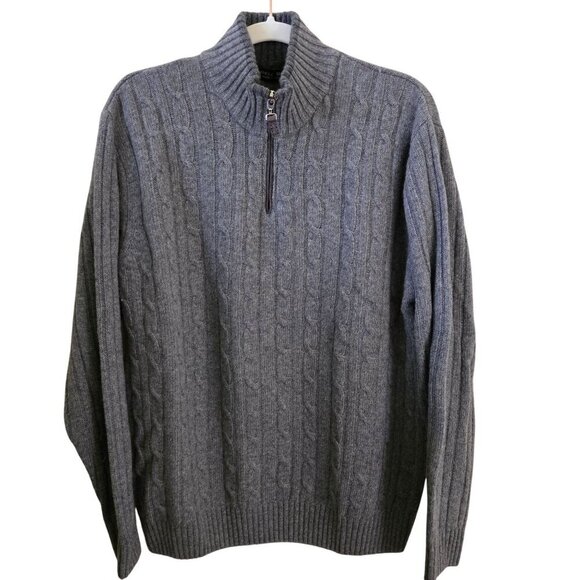 Daniele Blasi Made In Italy Gray Wool Blend Cable-knit 1/4 Zip Sweater Size L - Picture 2 of 7